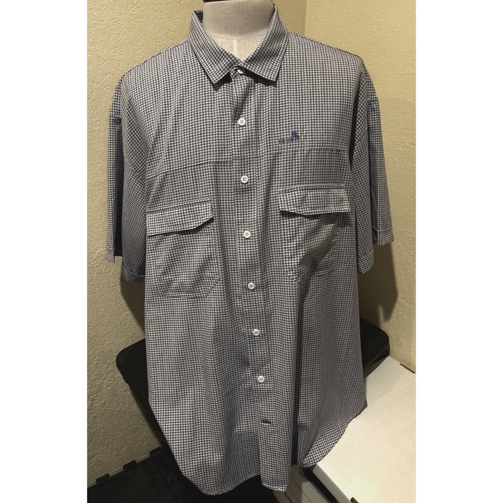 Izod Saltwater SS Sunshield Gingham Woven Button Down Skipper Blue Sz 3XLT NEW